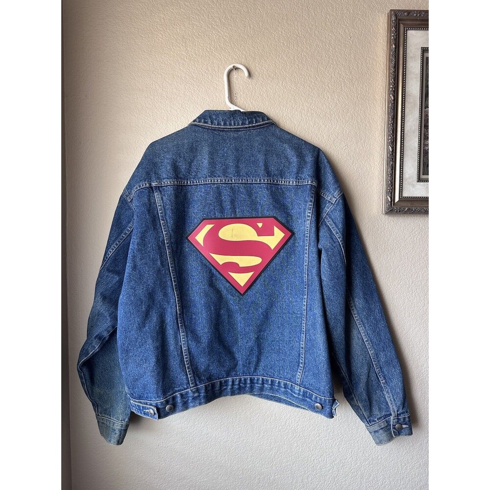 VTG Superman Jean Jacket Size XL  Warner Brothers WB Rare Denim Heavy Quality - Picture 6 of 7